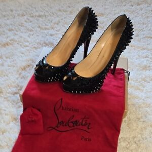 Christian Louboutin Black Spiked Peep-Toe Heels size 39